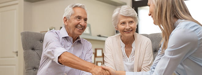 Senior couple meeting with professional woman.