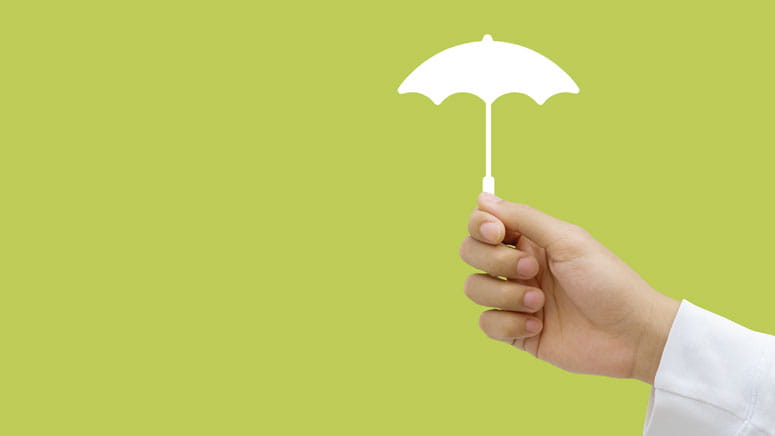 A graphic showing a hand holding the outline of an umbrella