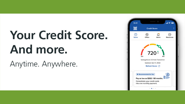 Image of Credit Score odometer widget on mobile banking