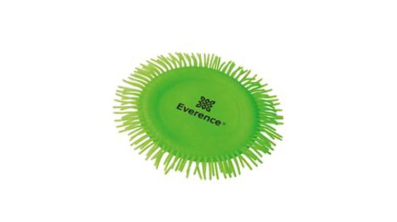 Green frilly flier disc with a black stacked Everence logo.