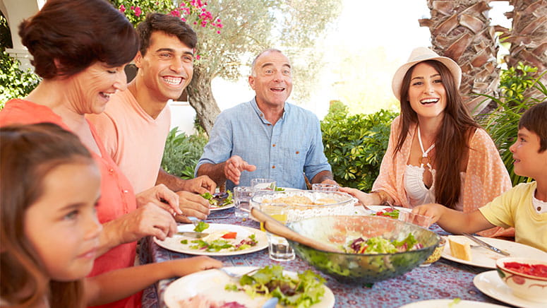 Large family dining together