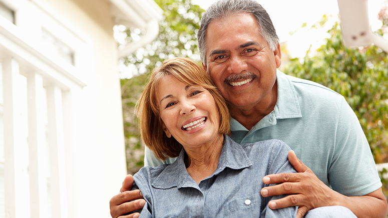 Senior couple in a garden.