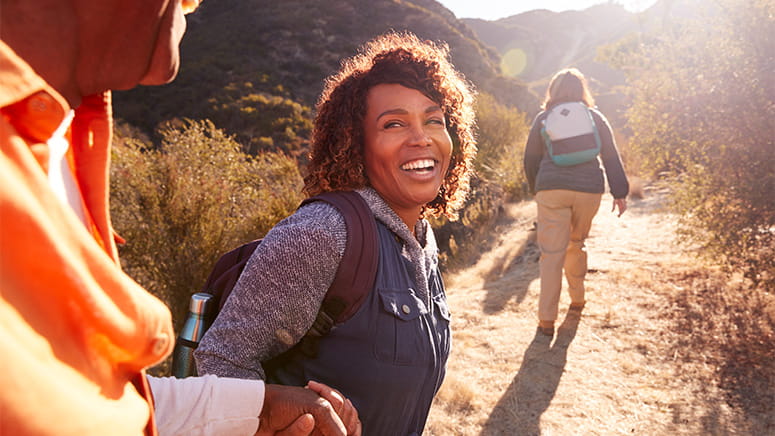 African American couple hiking