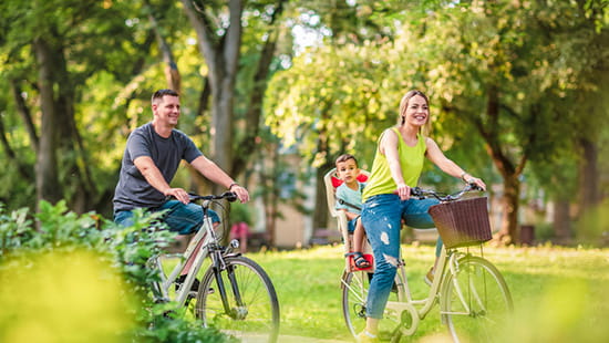 family riding bikes