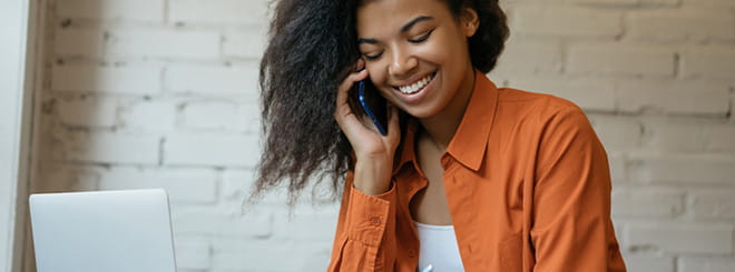 Woman on phone at work