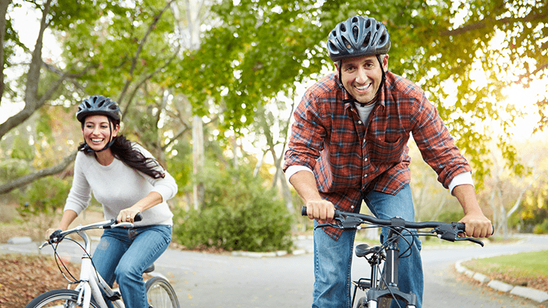 Couple riding bicycles