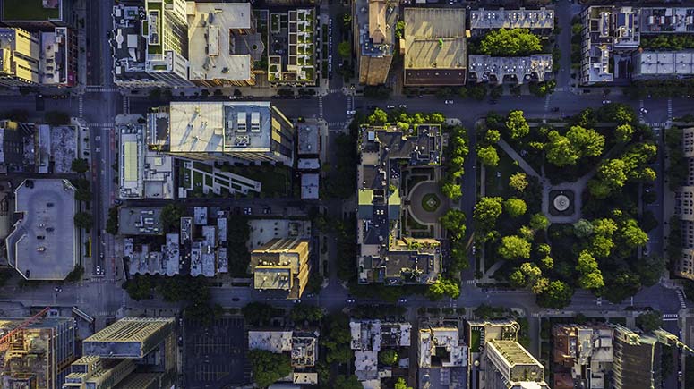 Aerial view of an urban setting